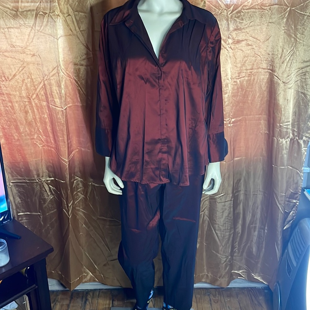 Venezia Jeans Company Vintage 2pc Burgundy Metallic Pants Suit Size 14/16